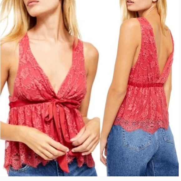 NEW $88 Free People Chante Lace Tie Tank Top - Picture 1 of 16